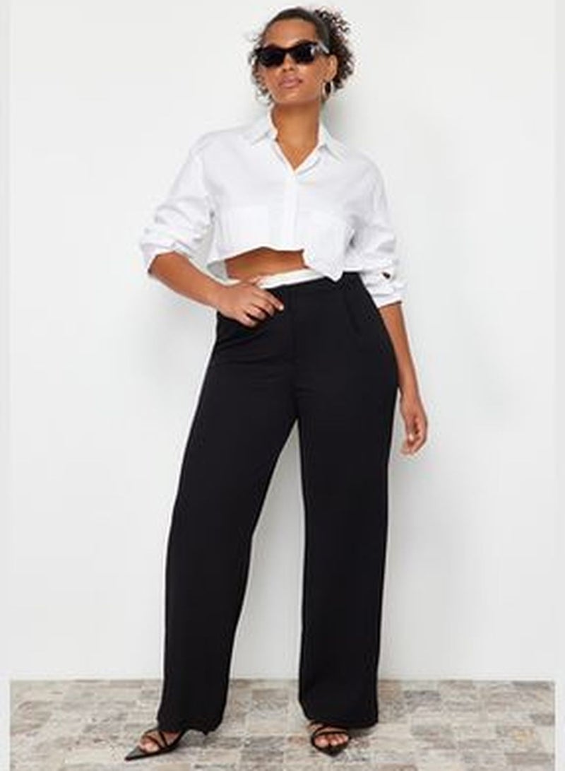Black Waist Detailed Knitted Trousers TBBSS24AR00000