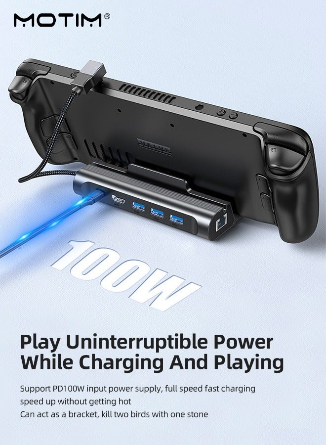 6-IN-1 Docking Station for ROG&Steam Deck, Valve Steam Deck Charger Stand, Steam Deck Dock USB C Hub, 100W Charging HDMI 2.0, 3 USB Ports and 4K@60Hz, Gigabit Ethernet, 3 USB3.0