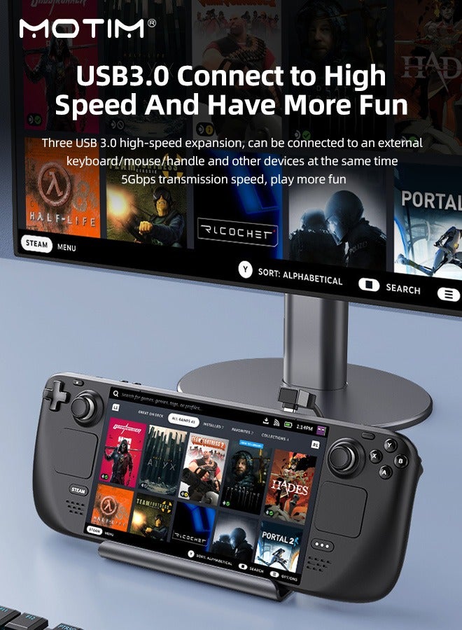 6-IN-1 Docking Station for ROG&Steam Deck, Valve Steam Deck Charger Stand, Steam Deck Dock USB C Hub, 100W Charging HDMI 2.0, 3 USB Ports and 4K@60Hz, Gigabit Ethernet, 3 USB3.0