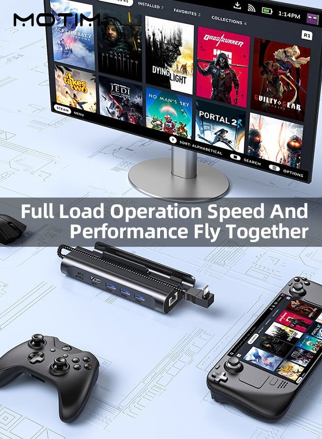 6-IN-1 Docking Station for ROG&Steam Deck, Valve Steam Deck Charger Stand, Steam Deck Dock USB C Hub, 100W Charging HDMI 2.0, 3 USB Ports and 4K@60Hz, Gigabit Ethernet, 3 USB3.0