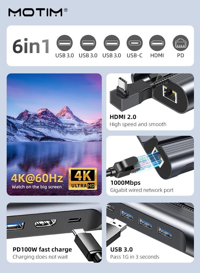 6-IN-1 Docking Station for ROG&Steam Deck, Valve Steam Deck Charger Stand, Steam Deck Dock USB C Hub, 100W Charging HDMI 2.0, 3 USB Ports and 4K@60Hz, Gigabit Ethernet, 3 USB3.0