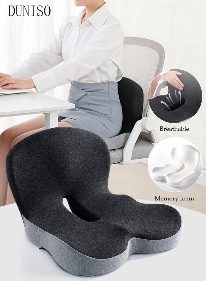Lumbar Support Pillow Seat Cushion for Office Chair Pressure Relief Sciatica & Tailbone Pain Relief Memory Foam Firm Coccyx Pad for Long Sitting, for Office Chair, Gaming Chair and Car Seat