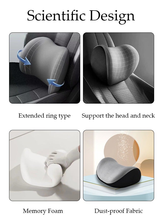 Car Lumbar Support Back Cushion and Neck Pillow Set Ergonomic Memory Foam Back Cushion for Long Sitting for Back Pain Relief Improve Posture Cushion