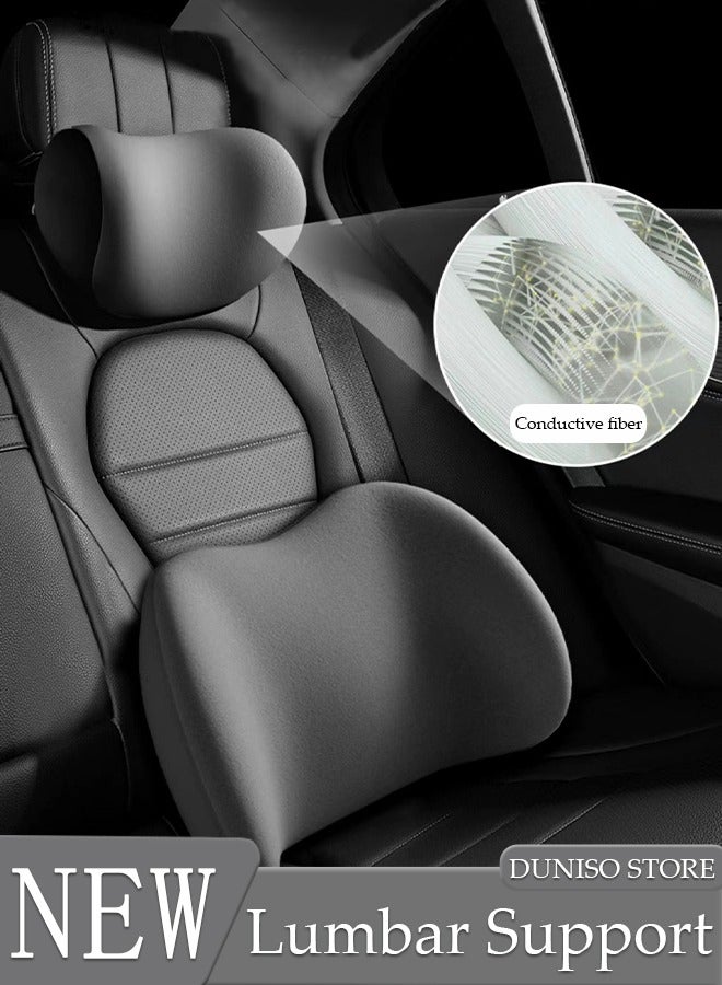 Car Lumbar Support Back Cushion and Neck Pillow Set Ergonomic Memory Foam Back Cushion for Long Sitting for Back Pain Relief Improve Posture Cushion