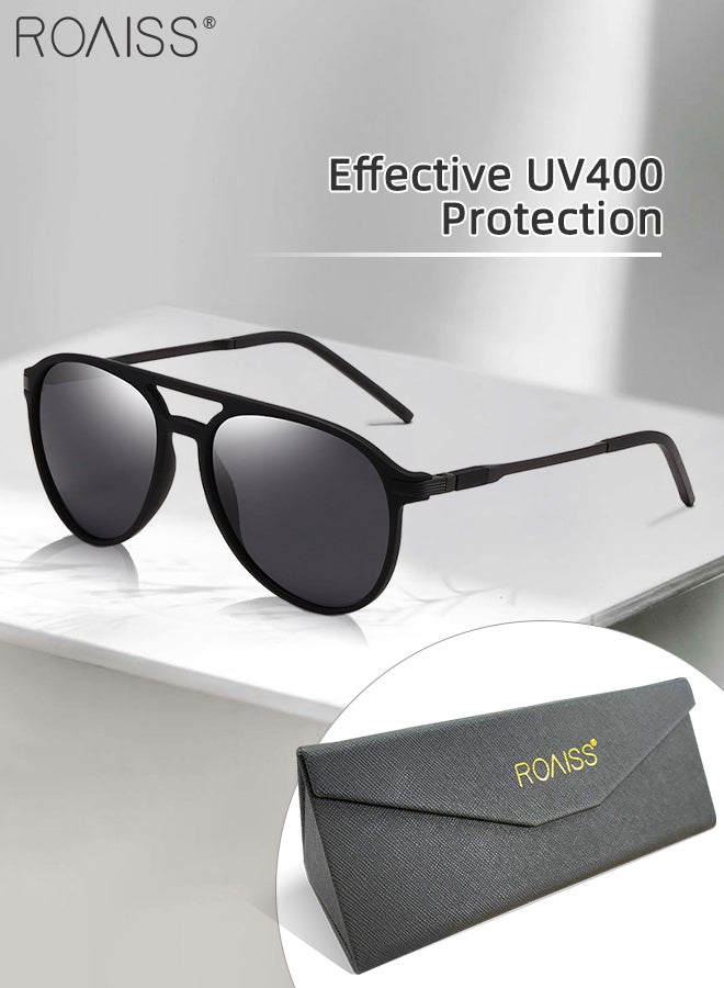 Men's Aviator Polarized Sunglasses, UV400 Protection Sun Glasses with Grey Lens, Fashion Anti-Glare Sun Shades for Men Driving, Fishing, Traveling, 62mm