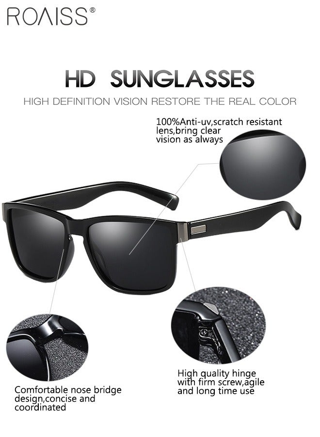 Men's Polarized Square Sunglasses, UV400 Protection Sun Glasses with PC Frame, Fashion Anti-Glare Sunglasses for Men Driving, Fishing, Traveling, 61mm