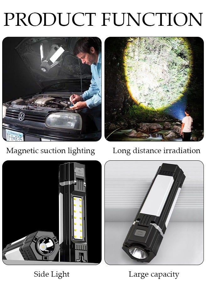 LED Camping Lantern with 3 Solar Panels Rechargeable Camping Lights 4-in-1 Dimmable Waterproof Flashlight Portable Lamp Lantern Battery Display with Bottom Magnet for Power Outages Hanging Tent