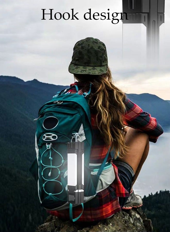LED Camping Lantern with 3 Solar Panels Rechargeable Camping Lights 4-in-1 Dimmable Waterproof Flashlight Portable Lamp Lantern Battery Display with Bottom Magnet for Power Outages Hanging Tent