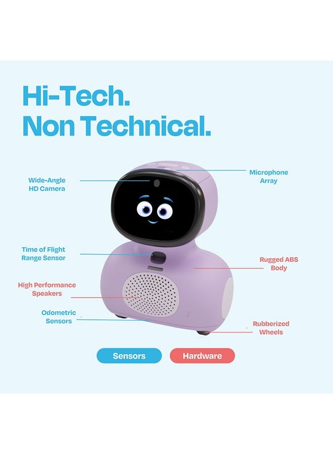 Mini With 30 Day Max: AI-Enhanced Intelligent Robot For Children Interactive Bot Equipped With Coding, A Wide Array Of Games Ideal Gift for Boys And Girls Of Ages 5-12 - Purple
