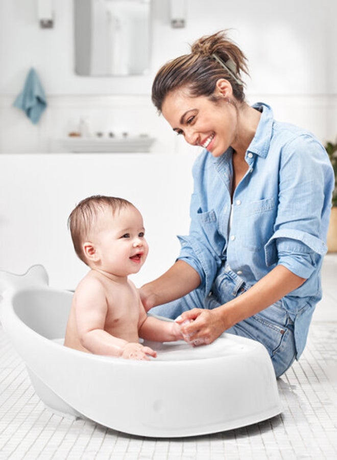 Bath Tubmoby Smart Sling 3 - Stage Tub, Pvc - Free, Phthalate - Free, Non Slip Bath Tub For New Born With Drain Plug, Birth To 11Kg - White Colour