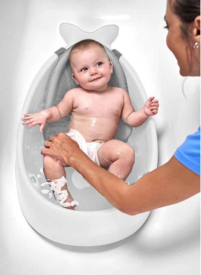 Bath Tubmoby Smart Sling 3 - Stage Tub, Pvc - Free, Phthalate - Free, Non Slip Bath Tub For New Born With Drain Plug, Birth To 11Kg - White Colour