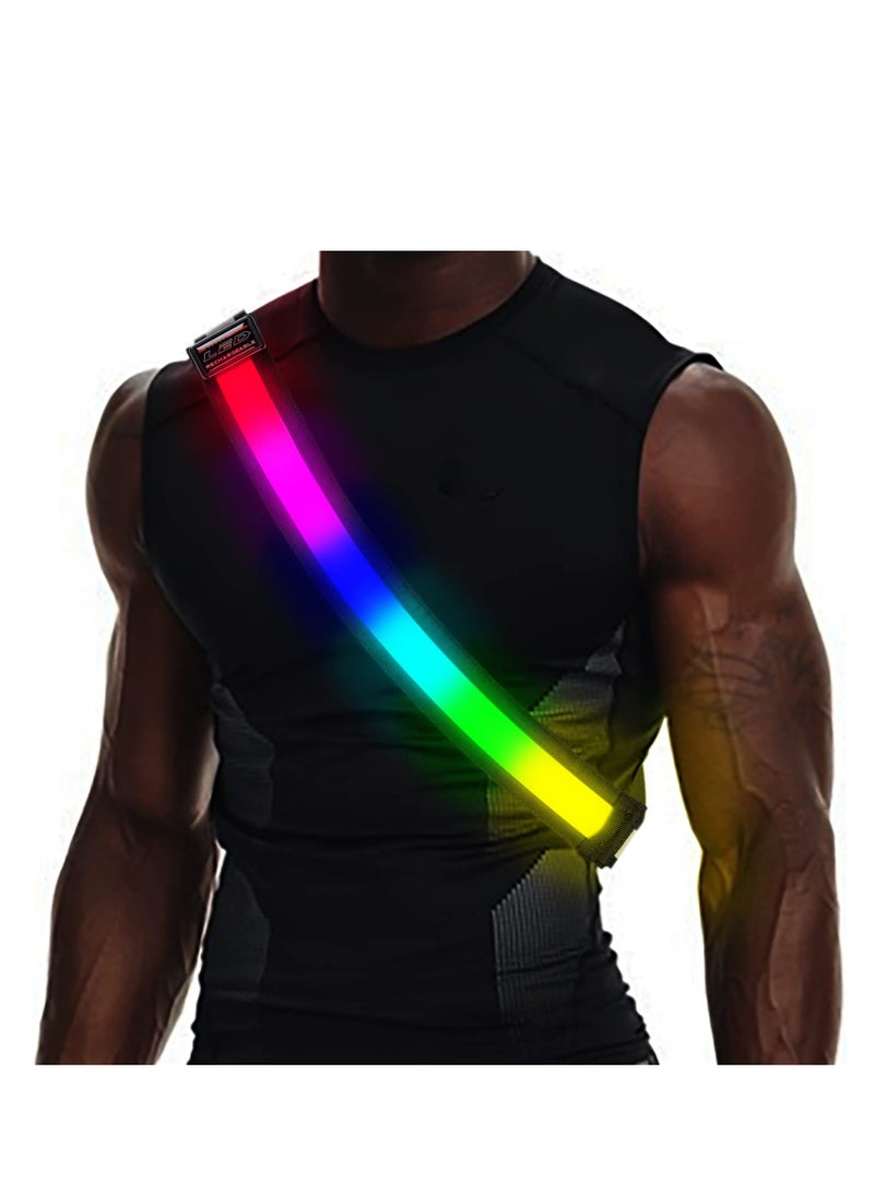 LED Reflective Running Gear, High Visibility Reflective Belt Sash with Safety Light, USB Rechargeable Adjustable Size Night Reflective Accessories for Night Outdoor Running Walking