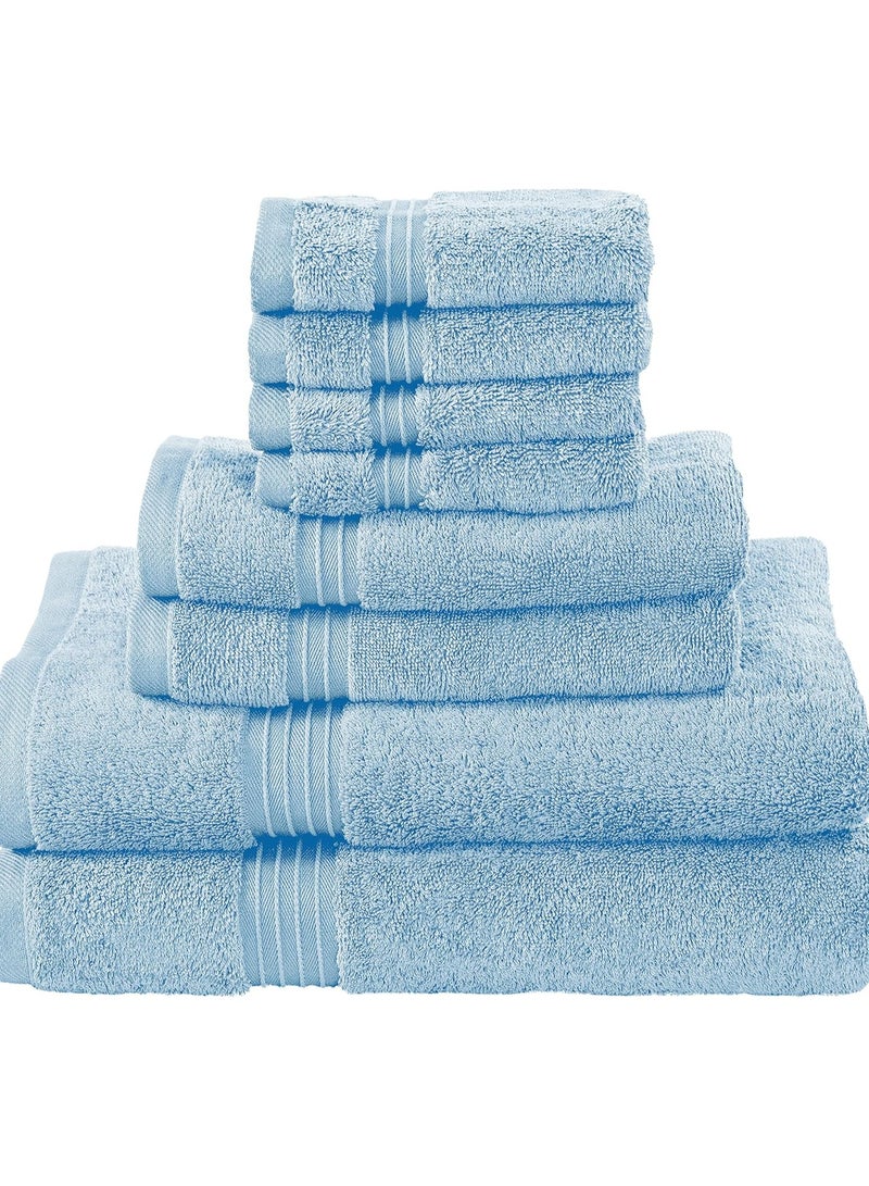 Cotton Sky Blue 600 Gsm 8 pc Set For Bath And Spa Towel Set Includes 2Xbath Towels 70X140 Cm 2Xhand Towels 40X70 Cm 4Xwashcloths 30X30 Cm