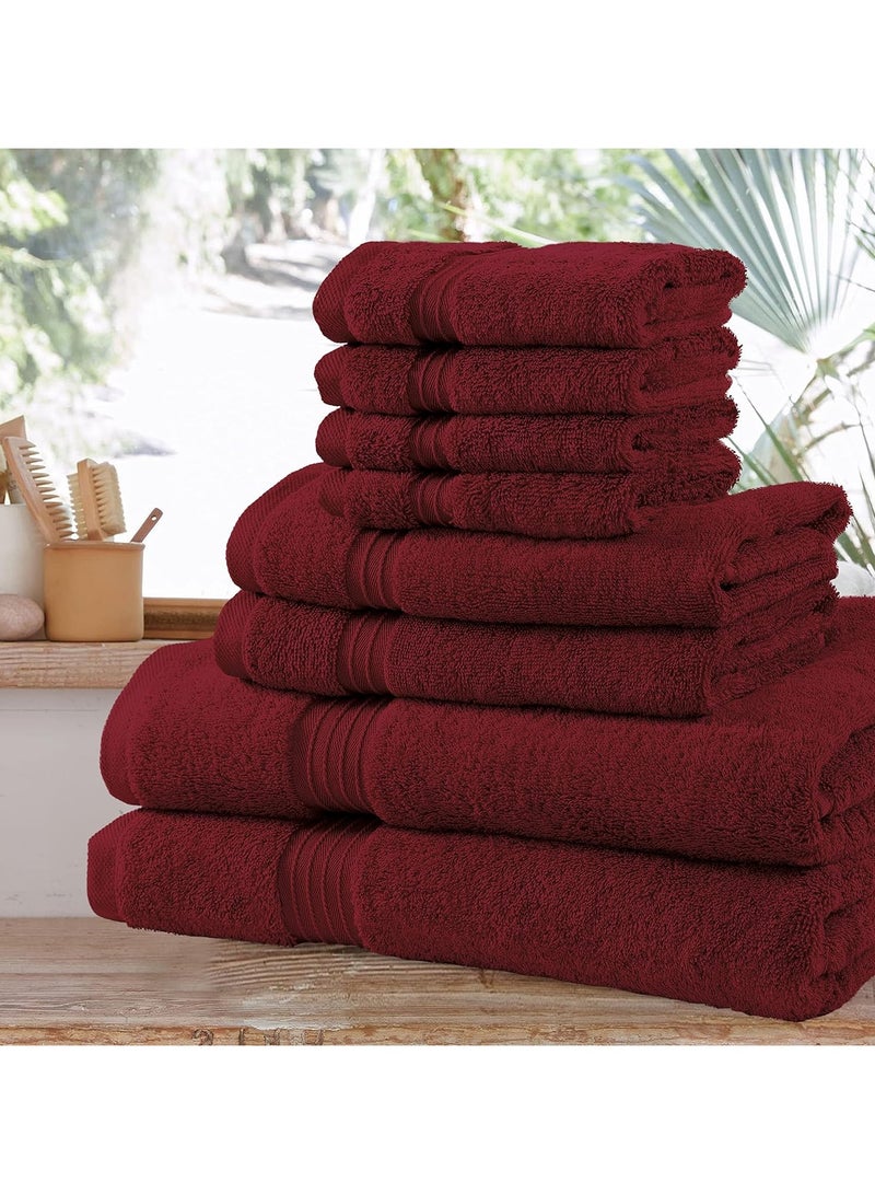 Cotton Maroon 600 Gsm 8 pc Set For Bath And Spa Towel Set Includes 2Xbath Towels 70X140 Cm 2Xhand Towels 40X70 Cm 4Xwashcloths 30X30 Cm
