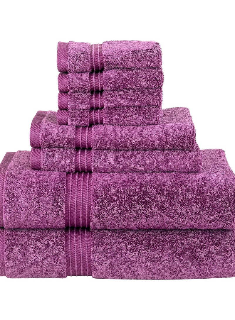 Cotton Purple 600 Gsm 8 pc Set For Bath And Spa Towel Set Includes 2Xbath Towels 70X140 Cm 2Xhand Towels 40X70 Cm 4Xwashcloths 30X30 Cm