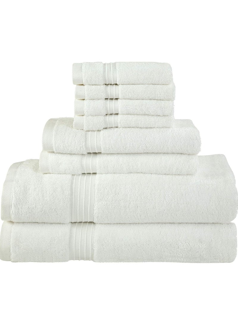 Cotton White 600 Gsm 8 pc Set For Bath And Spa Towel Set Includes 2Xbath Towels 70X140 Cm 2Xhand Towels 40X70 Cm 4Xwashcloths 30X30 Cm