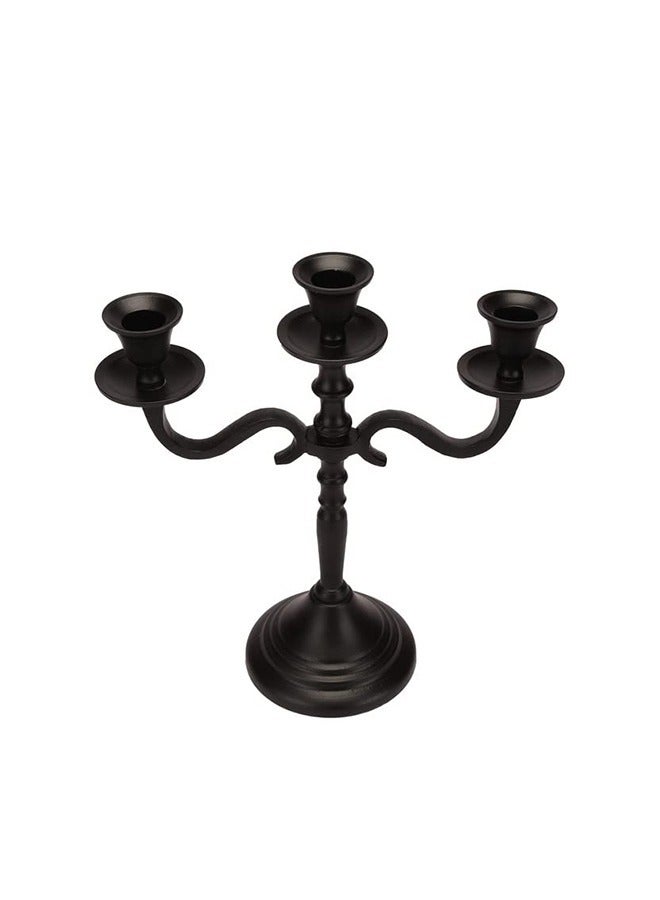 VOIDROP Three Arm Candelabra 10 inch Tall Black Taper Candle Holders, Candle Stands Candlesticks for Home Decor Wedding Parties Dinning Table Centerpiece Thick Candles (Black)