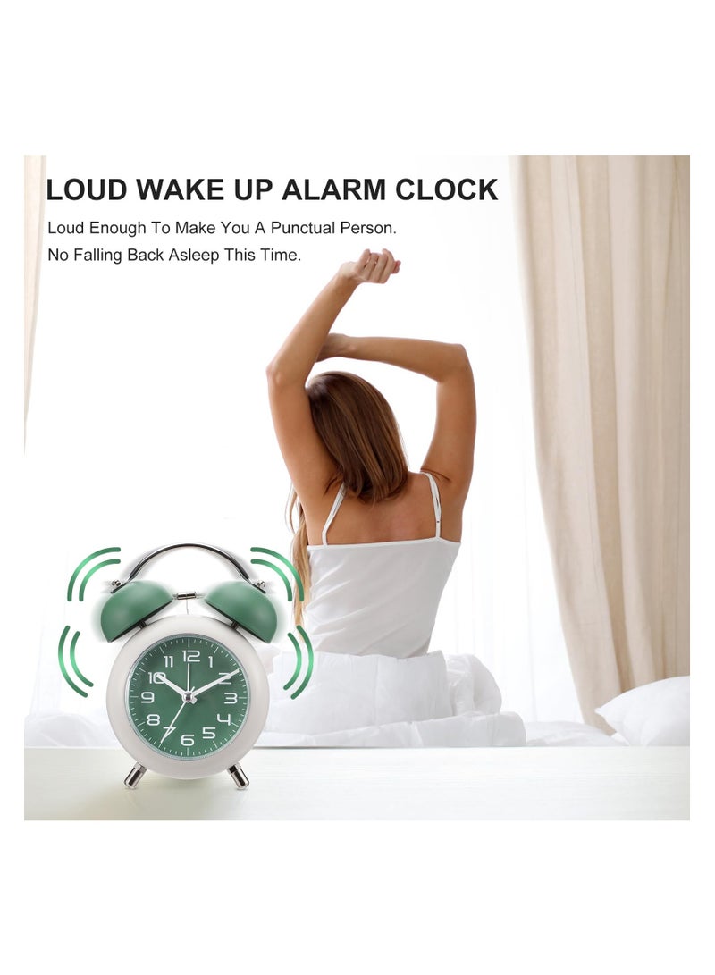 Twin Bell Alarm Clock, Cute Non-ticking Bedroom Luminous Loud Alarm Clock for Children Student Adult, Bedside Silent Alarm Clocks with Nightlight, Battery Operated (Not Included)