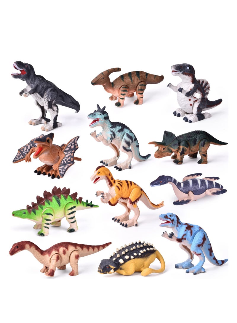 12 PCS Dinosaur Wind Up Toy for Kids, Toddler Bath Pool Clockwork Animal Toys Bulk Flip Walking Jumping, Dino Theme Birthday Christmas Party Supplies Favors Gifts Stocking Stuffers