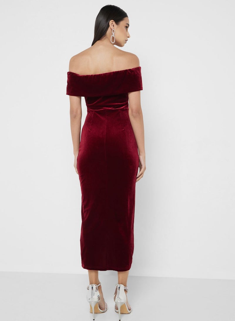 Velvet Bardot Midi Dress