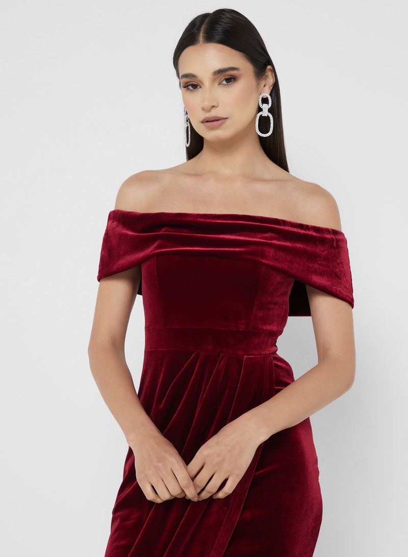 Velvet Bardot Midi Dress