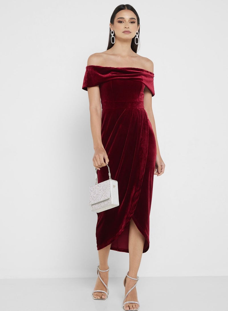 Velvet Bardot Midi Dress
