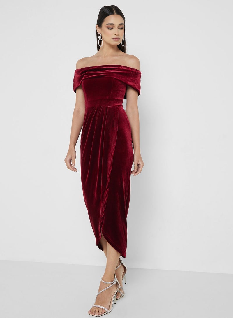 Velvet Bardot Midi Dress