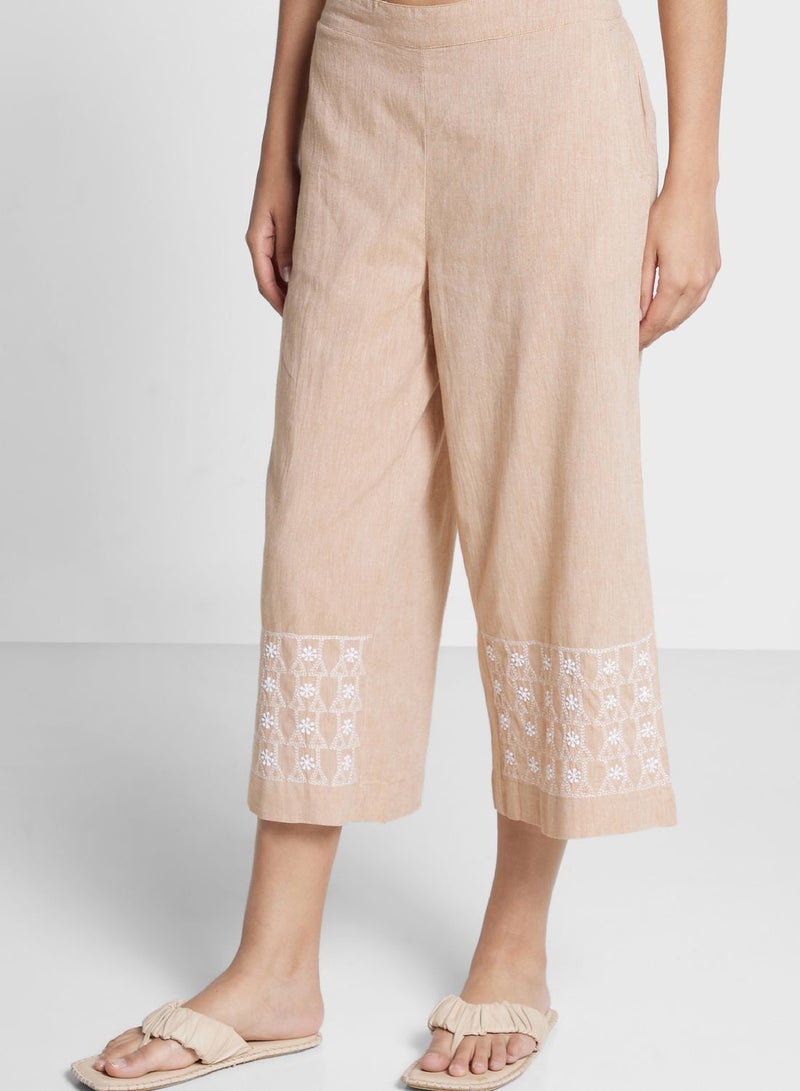 Embroidered High Waist Pants