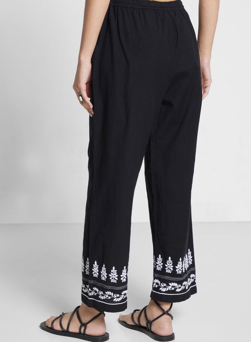 Embroidered High Waist Pants