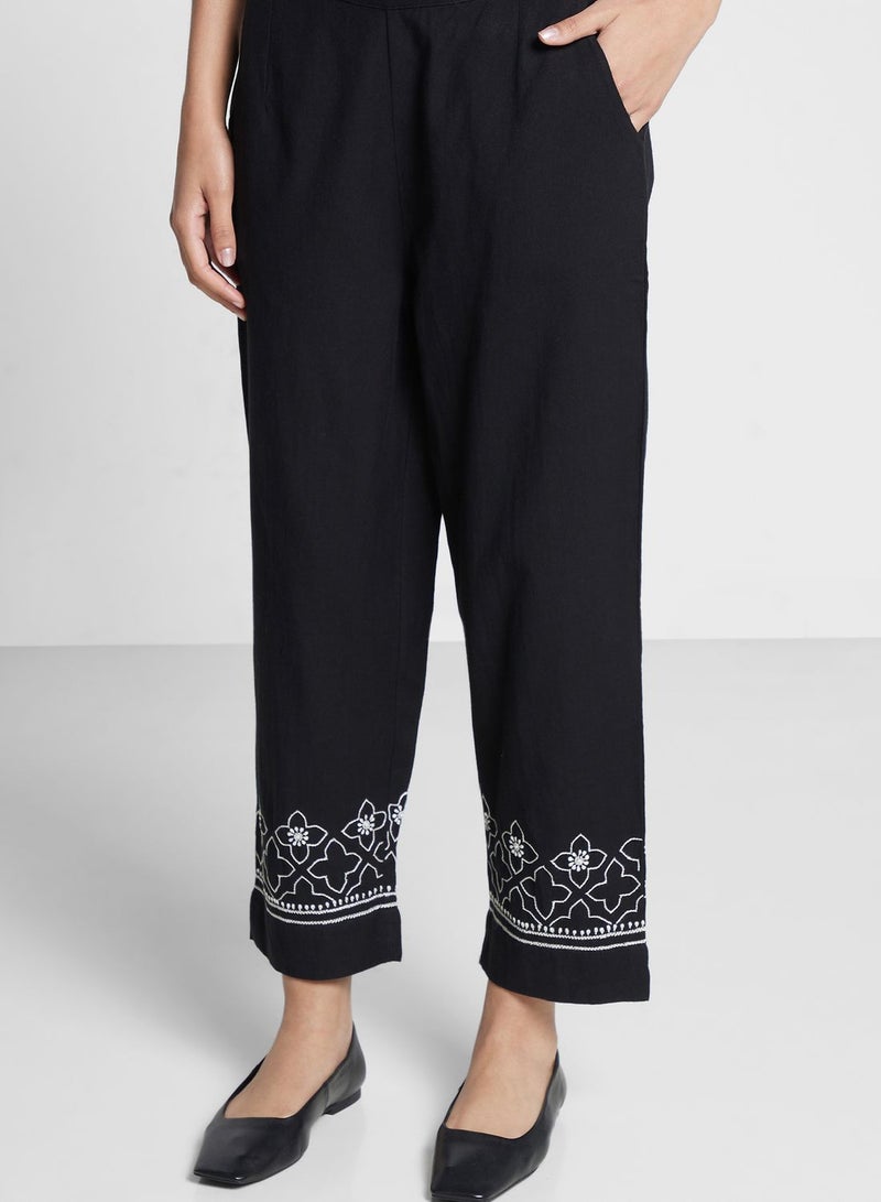 Embroidered High Waist Pants