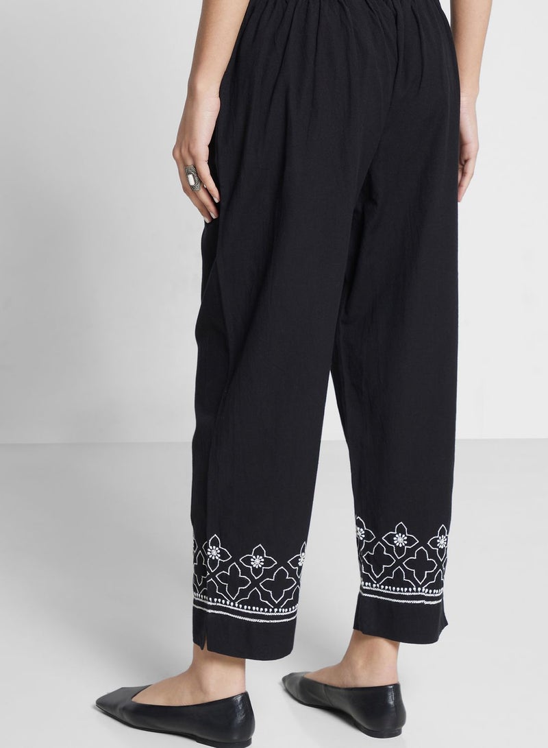 Embroidered High Waist Pants