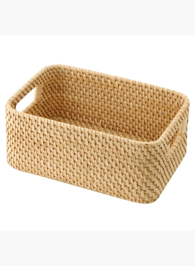 Stackable Rattan Box with Handle, W 15 x D 22 x H 9 cm, Natural