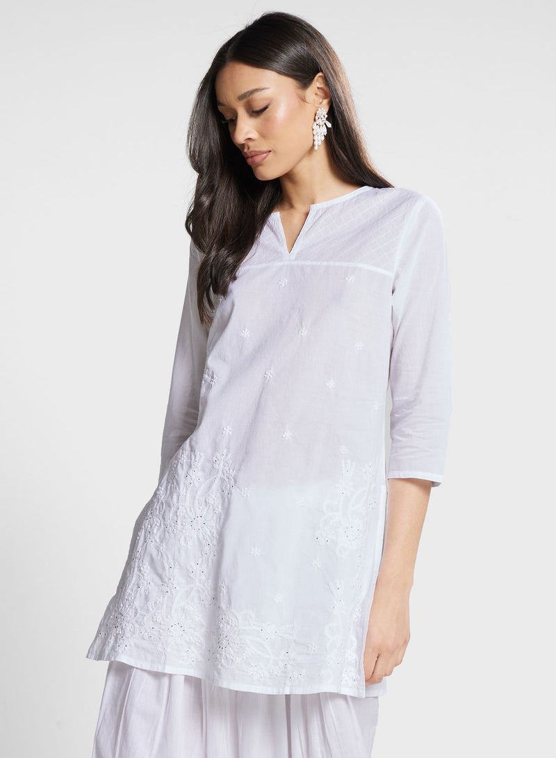 Scoop Neck Chikankari Embroidered Tunic