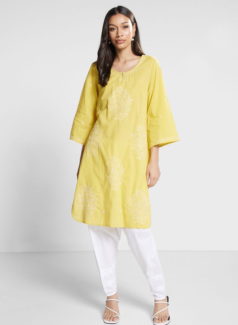 Scoop Neck Chikankari Embroidered Kurti