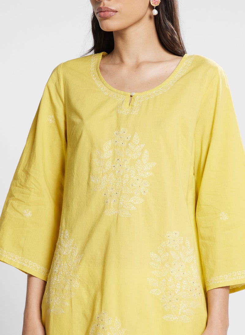 Scoop Neck Chikankari Embroidered Kurti