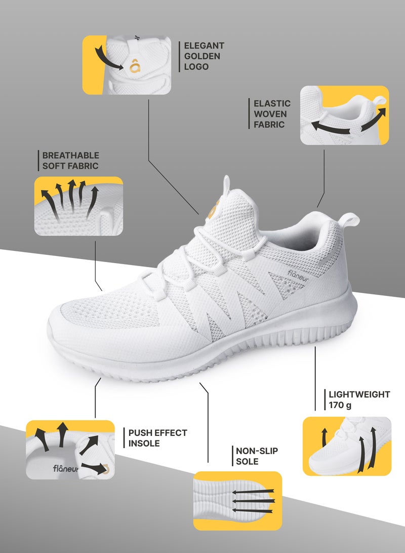 Women Casual Non Slip Low Top Sneakers Slip On with Adjustable Elastic Laces No Tie Lightweight Breathable White