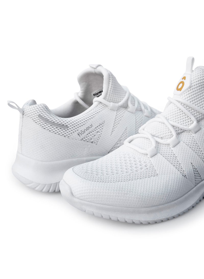 Women Casual Non Slip Low Top Sneakers Slip On with Adjustable Elastic Laces No Tie Lightweight Breathable White