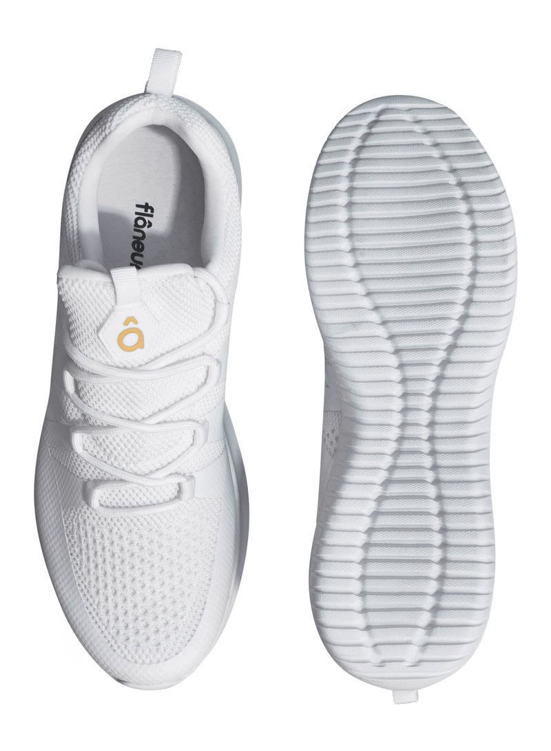 Women Casual Non Slip Low Top Sneakers Slip On with Adjustable Elastic Laces No Tie Lightweight Breathable White