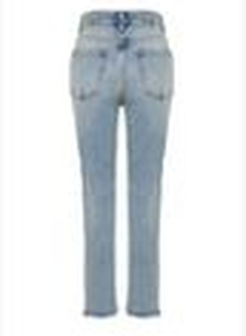 Blue Ripped Detailed High Waist Straight Jeans TWOSS24JE00178