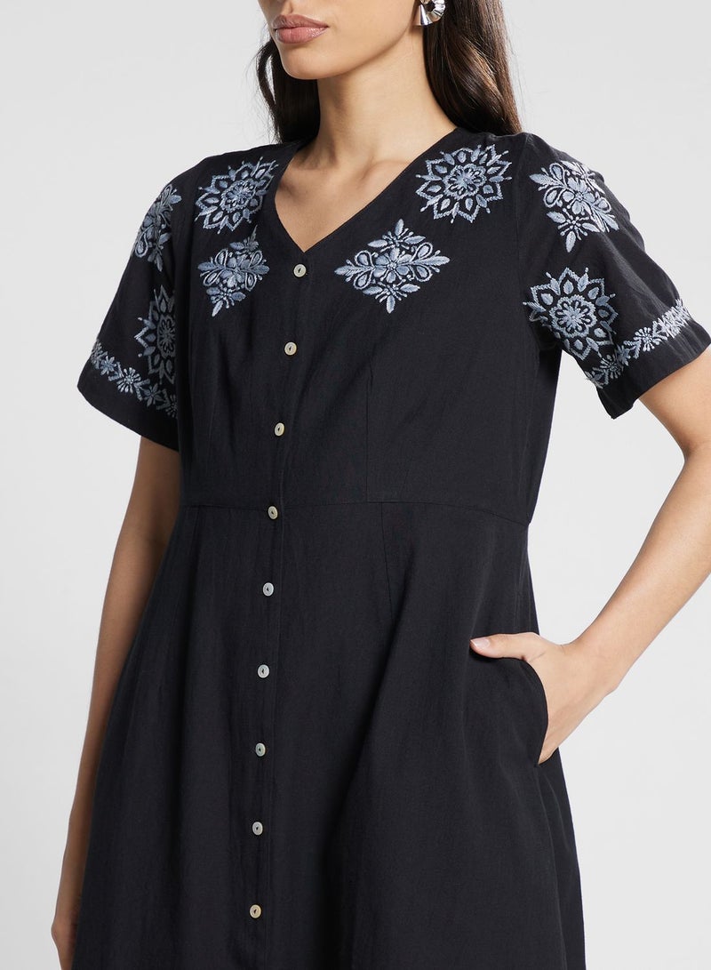 Chikankari Embroidered Button Down Dress