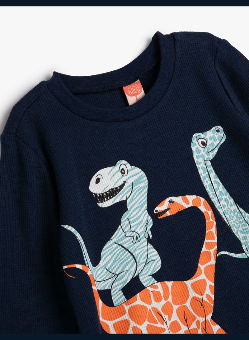 Dinosaurs T-Shirt Long Sleeve Crew Neck Cotton