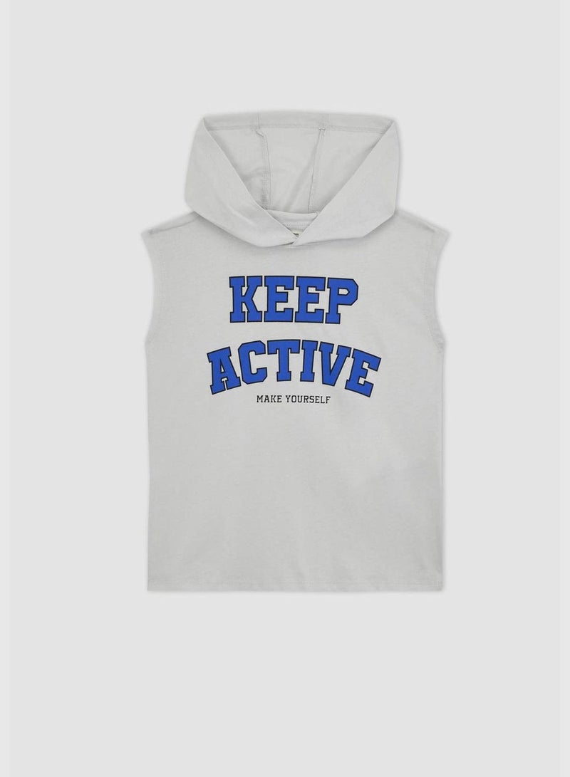 Boy Oversize Fit Hooded Sleeveless Knitted Athlete