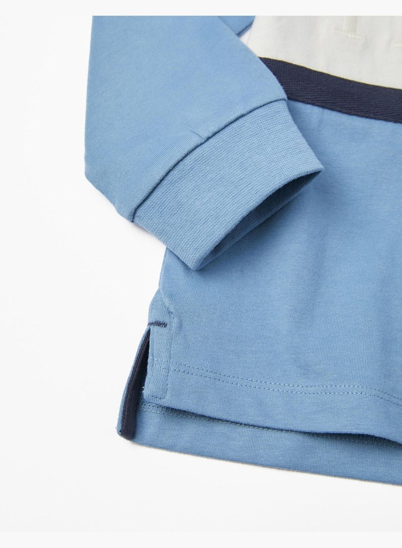 Zippy Long Sleeve Cotton Polo Shirt For Boys - Blue White