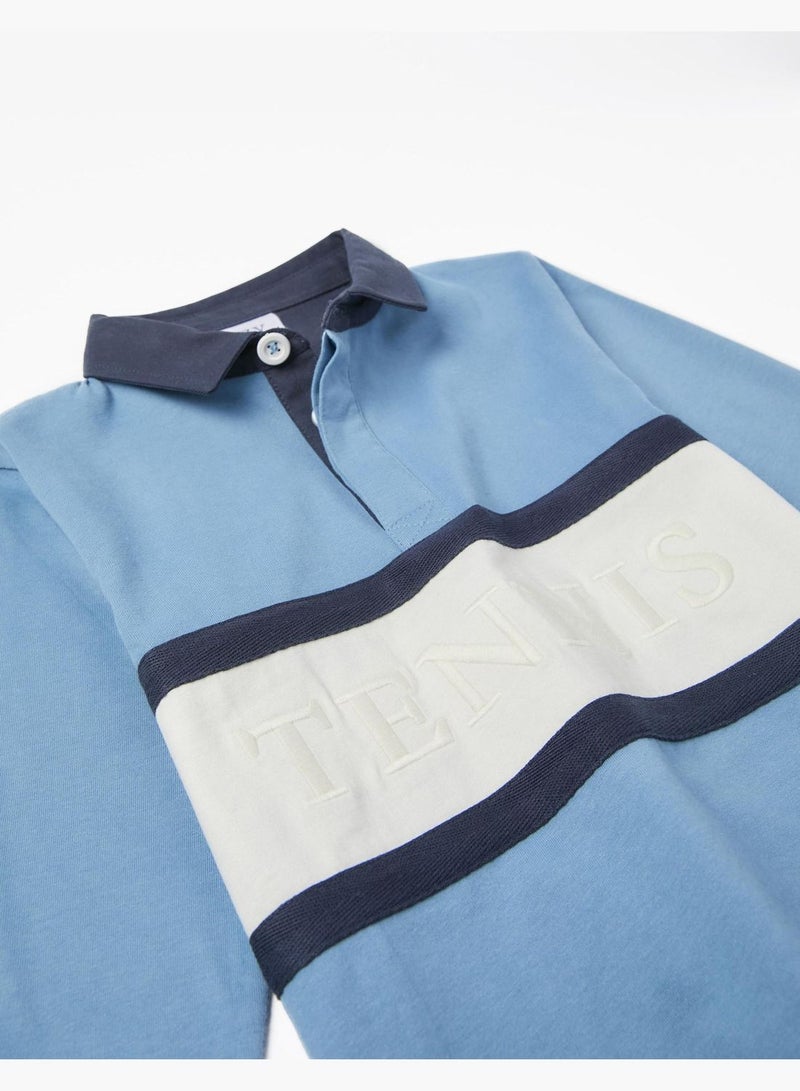 Zippy Long Sleeve Cotton Polo Shirt For Boys - Blue White