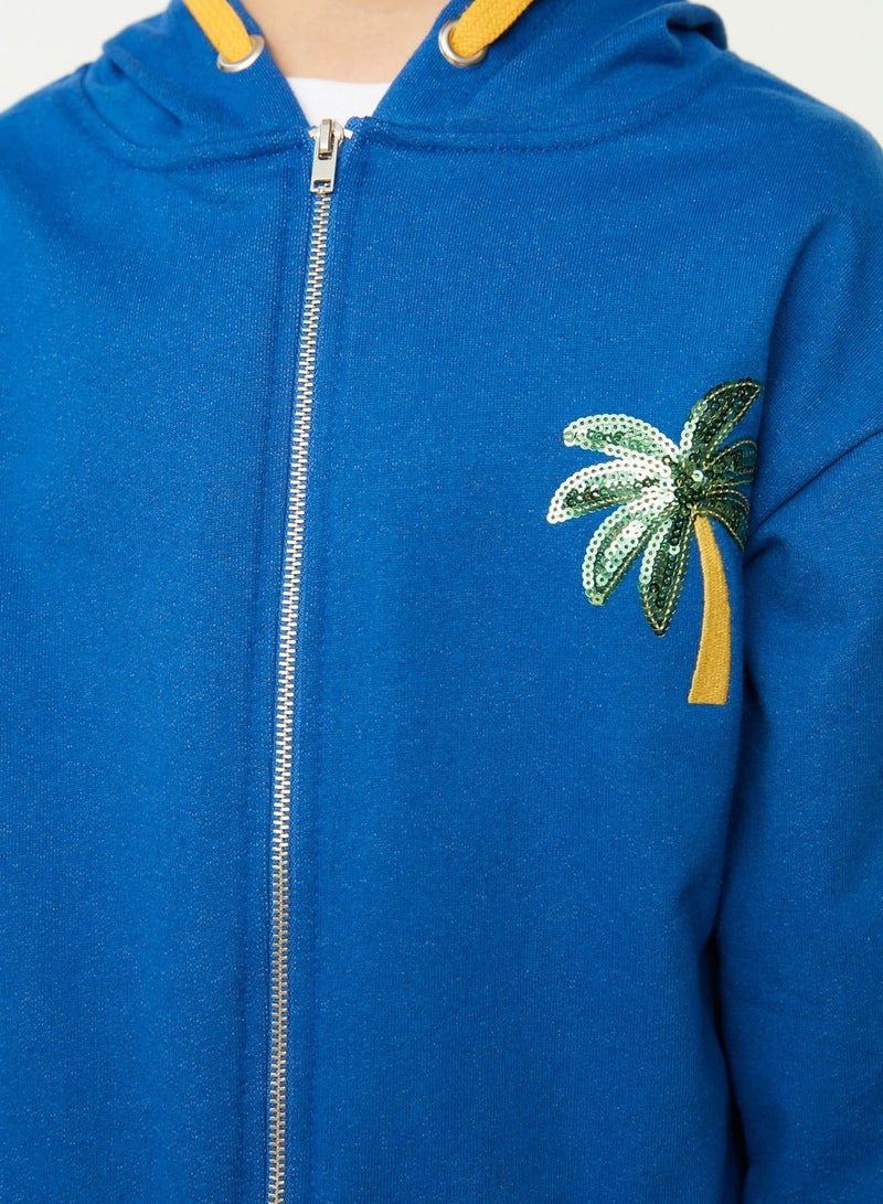 Kids Sequin Palm Tree Zip Through Hoodie