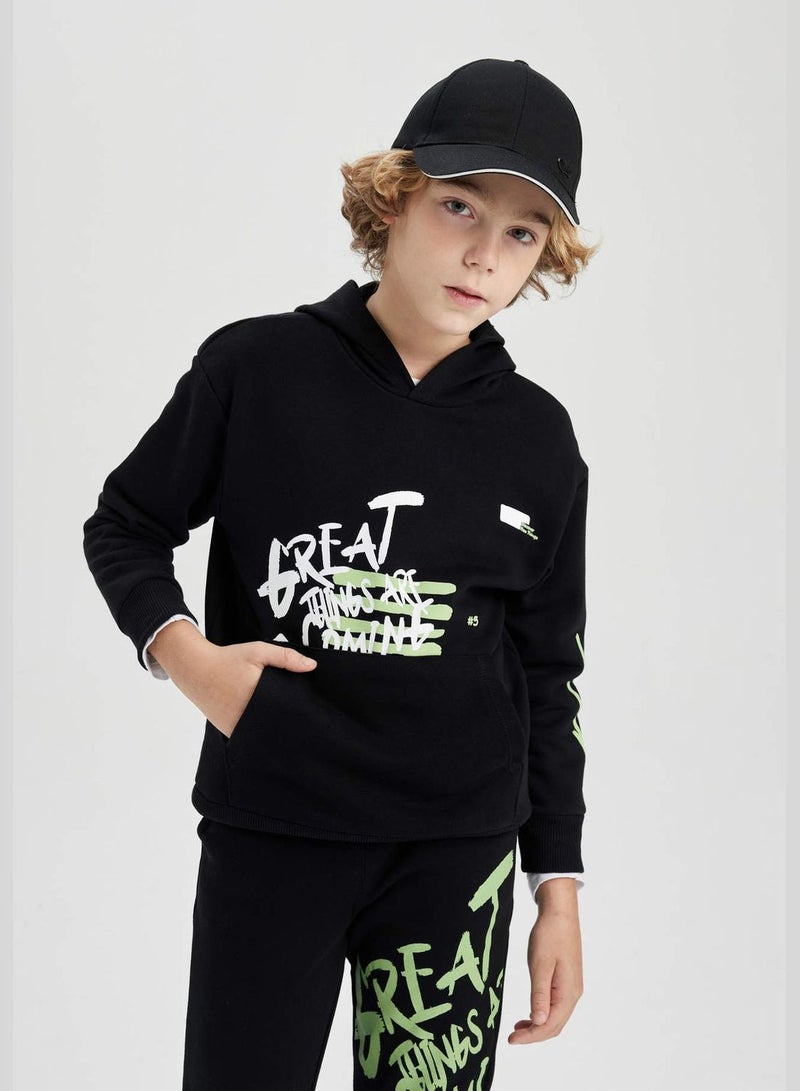 Boy Oversize Fit Hooded Long Sleeve Knitted Sweatshirt