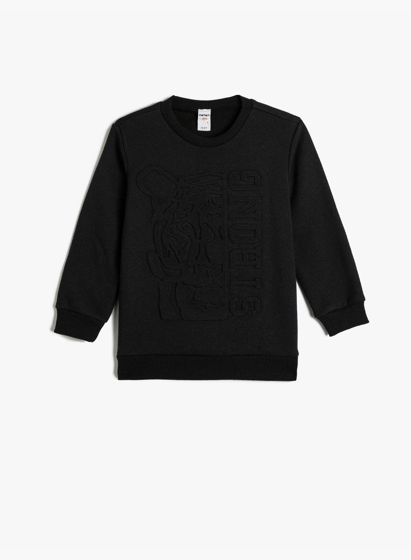 Sweatshirt Long Sleeve Crew Neck Tiger Embossed Printed