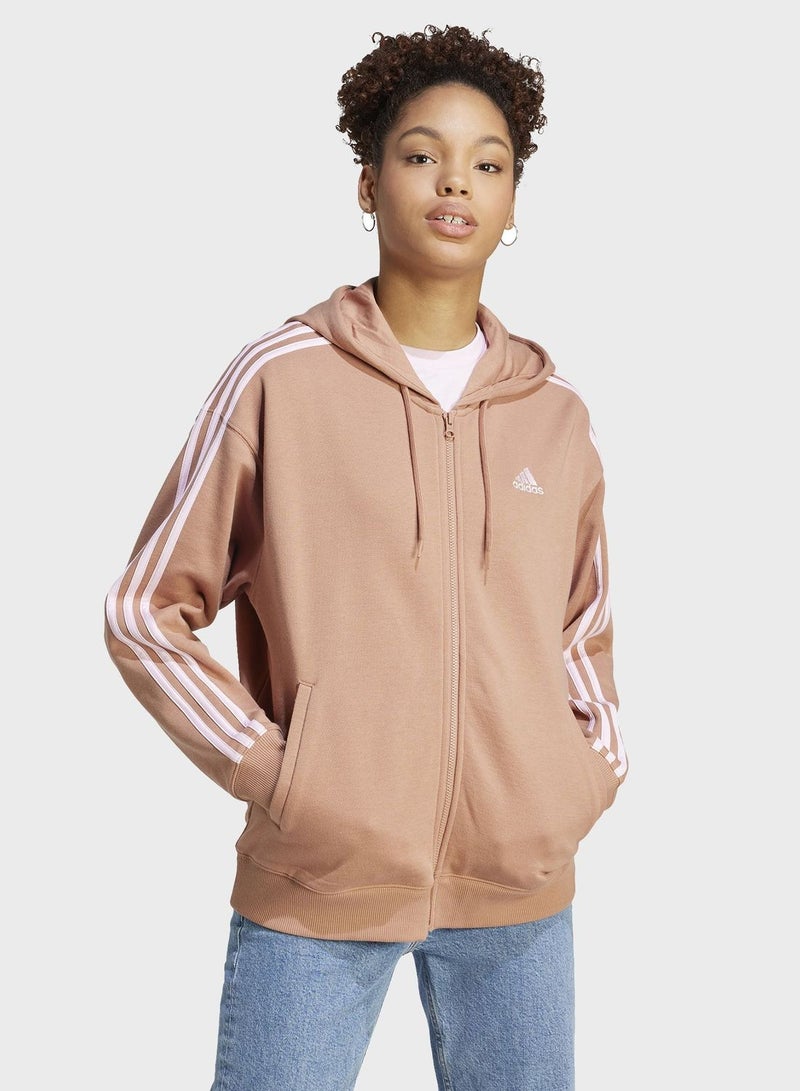 Essentials 3-Stripes French Terry Oversized Full-Zip Hoodie