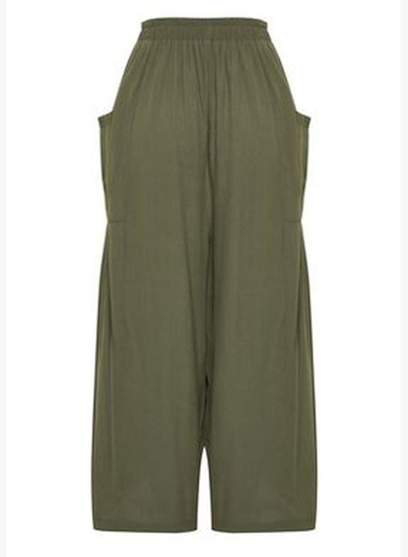 Khaki Woven Trousers TBESS24PL00007