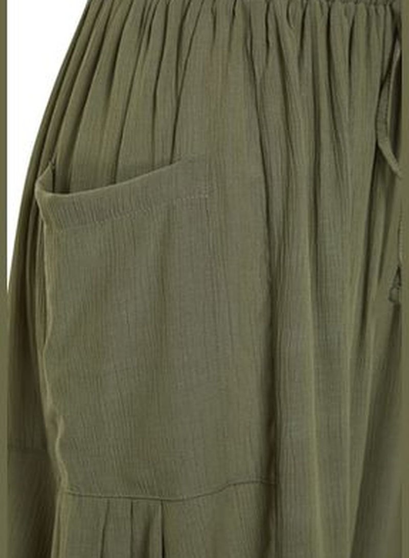 Khaki Woven Trousers TBESS24PL00007